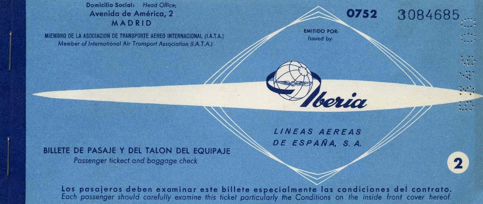 Billete antiguo de avión Iberia